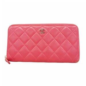 Chanel long wallet, Matelassé lambskin, pink, women's.